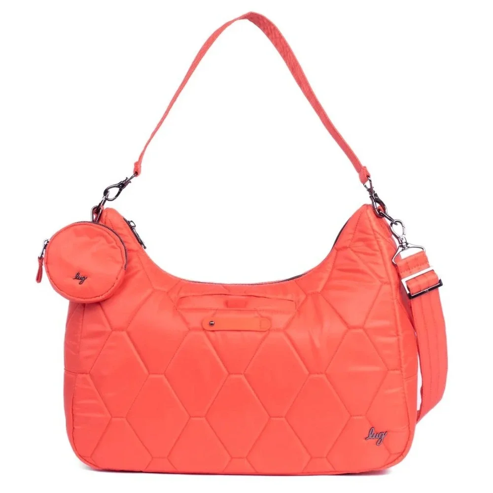 Lug Winger Papaya Orange Quilted Hobo Shoulder Bag Crossbody with Coin Pouch NWT